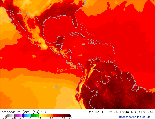 mapa temperatury (2m) GFS pon. 23.09.2024 18 UTC