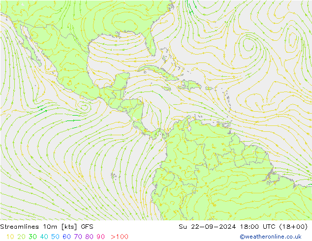 Ligne de courant 10m GFS dim 22.09.2024 18 UTC