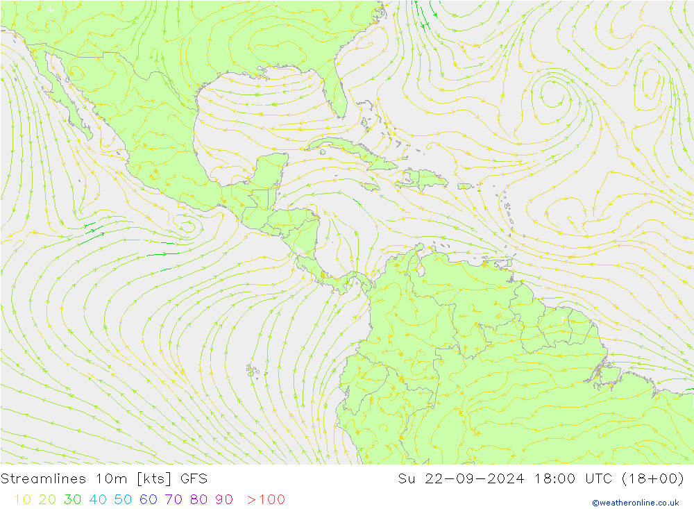 Streamlines 10m GFS Su 22.09.2024 18 UTC