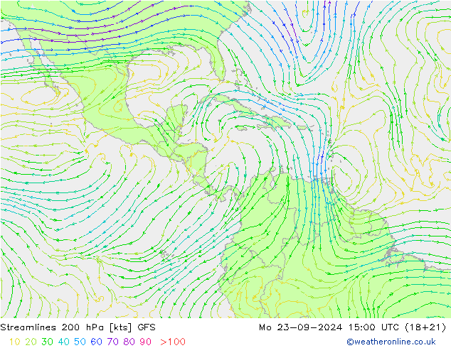ветер 200 гПа GFS пн 23.09.2024 15 UTC