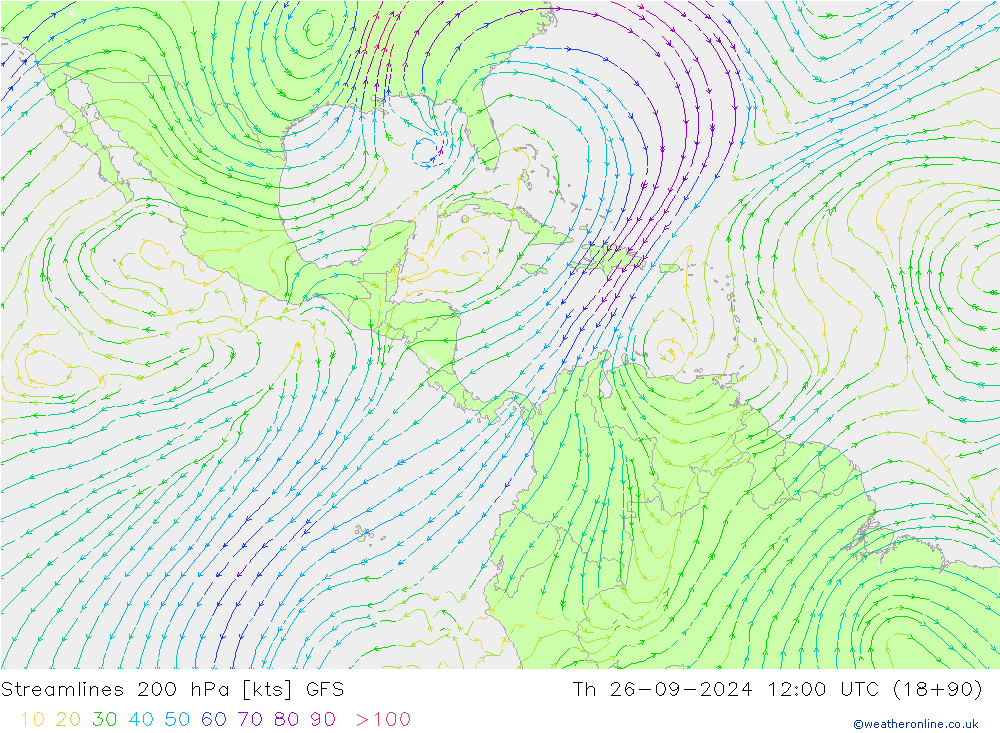 Stroomlijn 200 hPa GFS do 26.09.2024 12 UTC