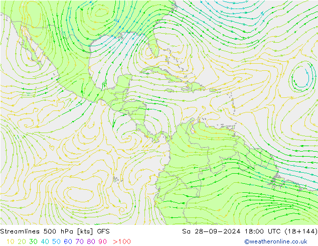 Streamlines 500 hPa GFS Sa 28.09.2024 18 UTC