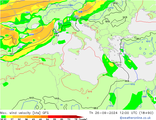 Max. wind velocity GFS jeu 26.09.2024 12 UTC