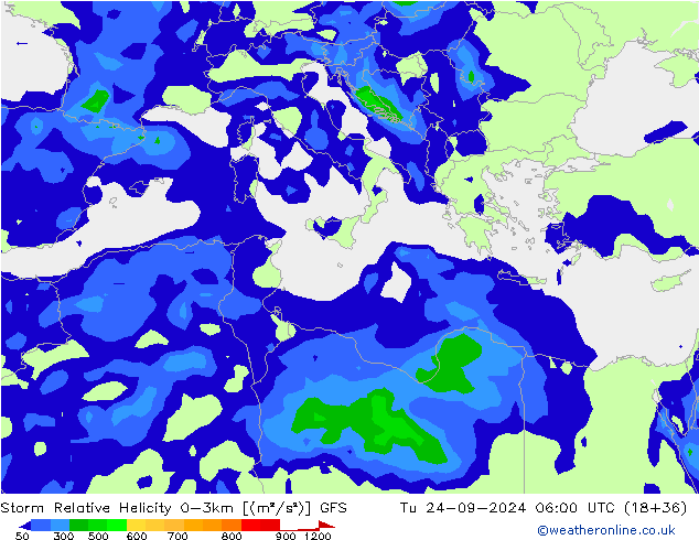 Storm Relative Helicity GFS Sa 24.09.2024 06 UTC