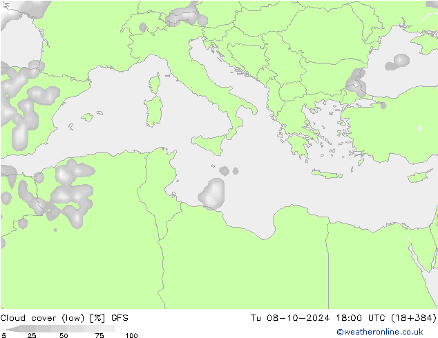 nízká oblaka GFS Út 08.10.2024 18 UTC