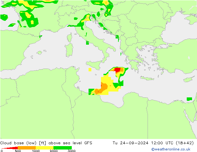 Wolkenbasis (Laag) GFS di 24.09.2024 12 UTC