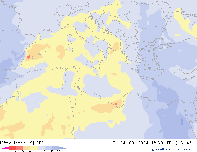 Lifted Index GFS Ter 24.09.2024 18 UTC