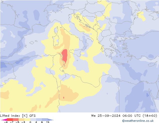 Lifted Index GFS We 25.09.2024 06 UTC