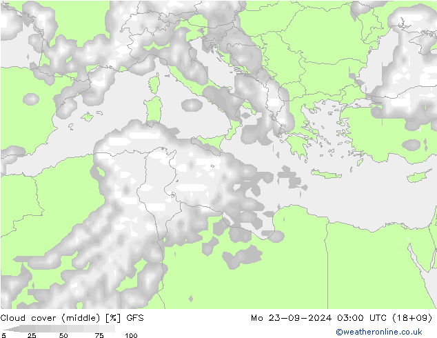 Nuages (moyen) GFS lun 23.09.2024 03 UTC