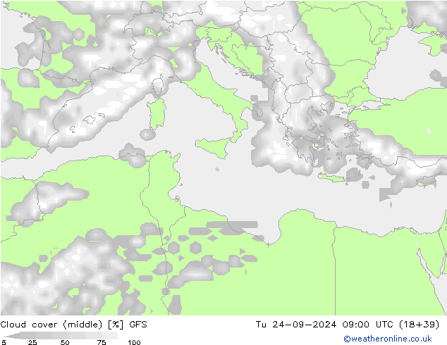 Nuages (moyen) GFS mar 24.09.2024 09 UTC