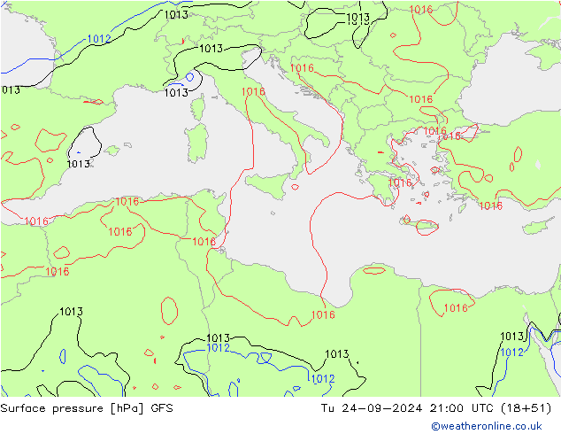 Surface pressure GFS Tu 24.09.2024 21 UTC