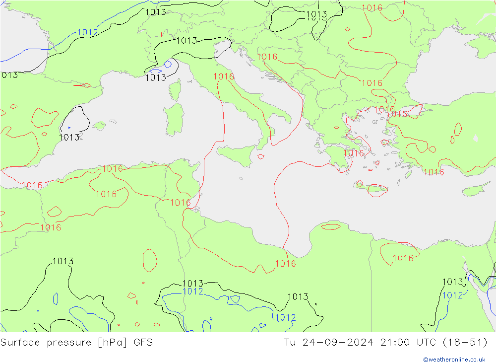 Surface pressure GFS Tu 24.09.2024 21 UTC