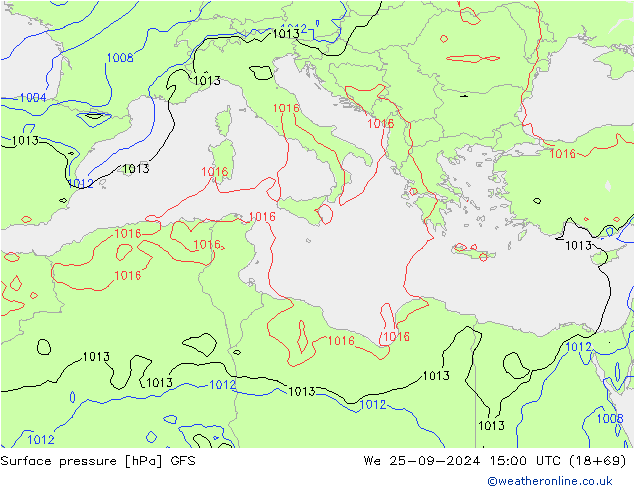 Atmosférický tlak GFS St 25.09.2024 15 UTC