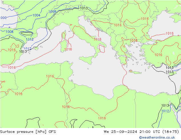 Surface pressure GFS We 25.09.2024 21 UTC