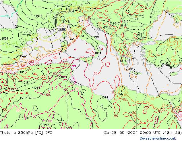 Theta-e 850hPa GFS  28.09.2024 00 UTC