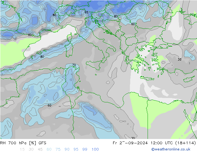 RH 700 hPa GFS Fr 27.09.2024 12 UTC