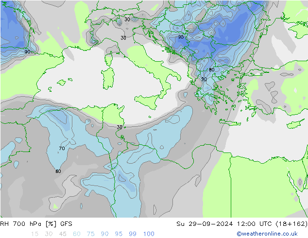 RH 700 hPa GFS Su 29.09.2024 12 UTC