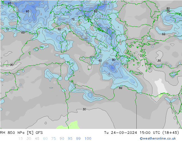 RH 850 гПа GFS вт 24.09.2024 15 UTC