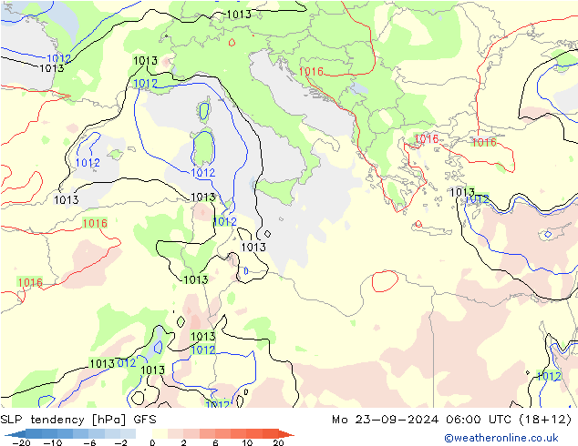 SLP tendency GFS Mo 23.09.2024 06 UTC