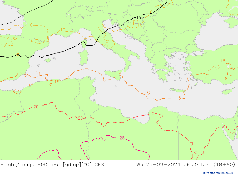 Z500/Rain (+SLP)/Z850 GFS  25.09.2024 06 UTC