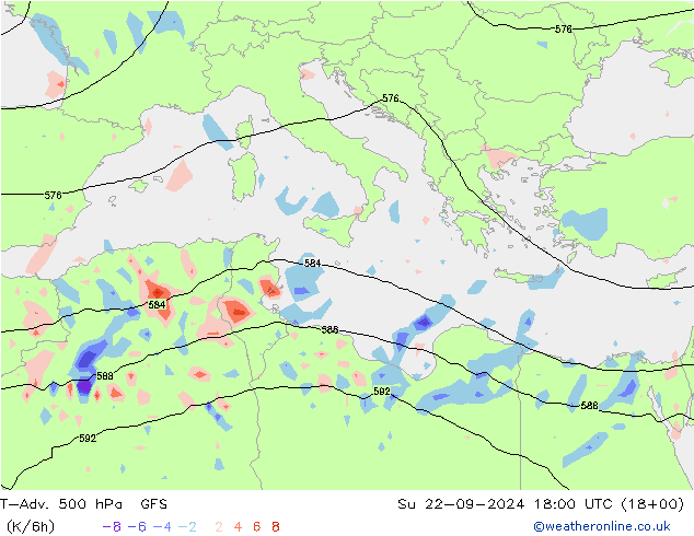 T-Adv. 500 hPa GFS Ne 22.09.2024 18 UTC