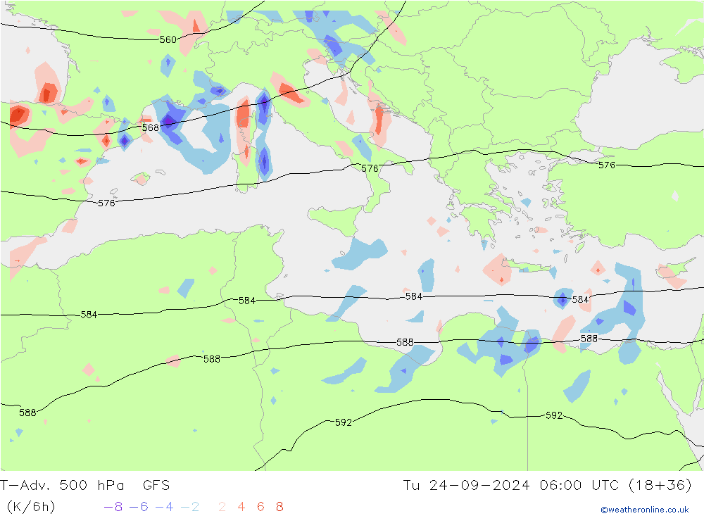 T-Adv. 500 hPa GFS wto. 24.09.2024 06 UTC