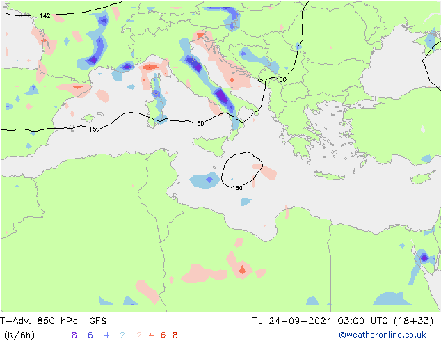 T-Adv. 850 hPa GFS Sa 24.09.2024 03 UTC