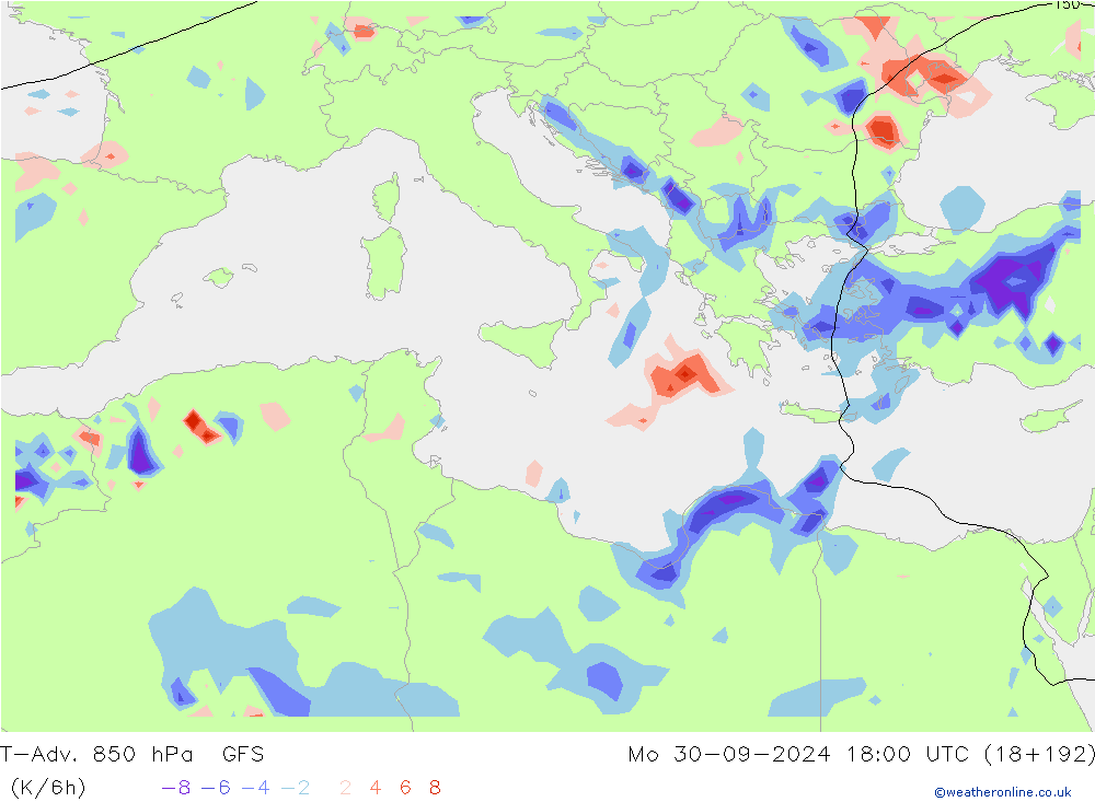 T-Adv. 850 hPa GFS ma 30.09.2024 18 UTC
