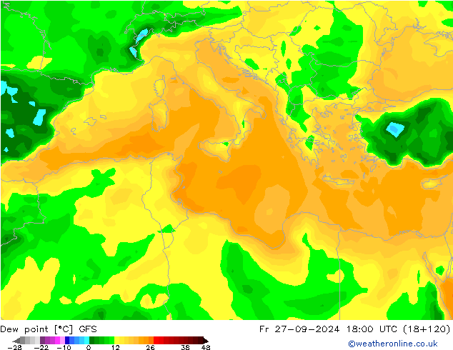 Dew point GFS Fr 27.09.2024 18 UTC