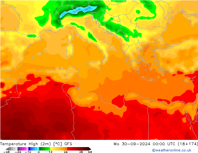 Höchstwerte (2m) GFS Mo 30.09.2024 00 UTC