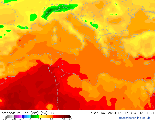 Tiefstwerte (2m) GFS Fr 27.09.2024 00 UTC