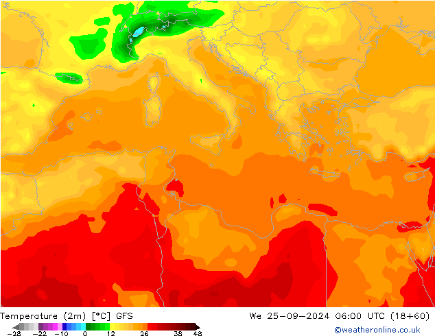 Temperature (2m) GFS St 25.09.2024 06 UTC