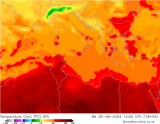 Temperatuurkaart (2m) GFS september 2024