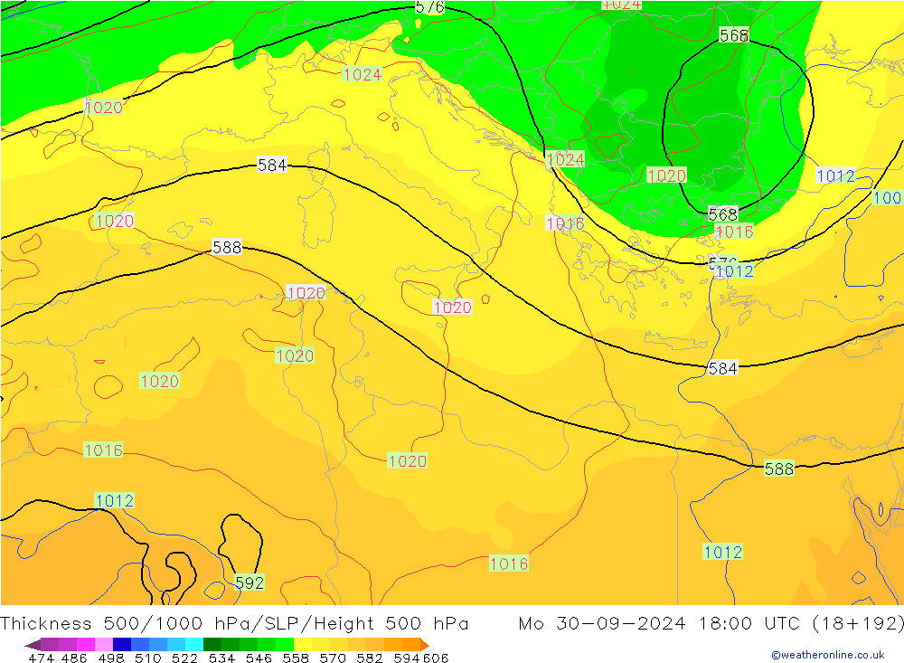 Thck 500-1000hPa GFS Mo 30.09.2024 18 UTC