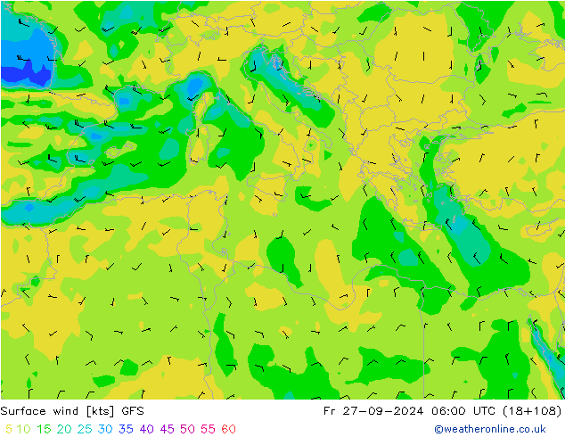 Surface wind GFS Fr 27.09.2024 06 UTC