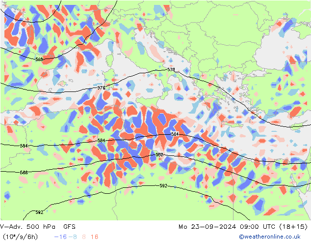 V-Adv. 500 hPa GFS pon. 23.09.2024 09 UTC