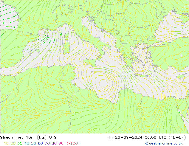 Linha de corrente 10m GFS Qui 26.09.2024 06 UTC