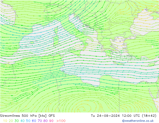 Streamlines 500 hPa GFS Tu 24.09.2024 12 UTC