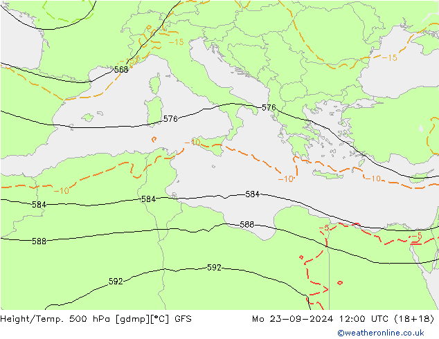 Z500/Rain (+SLP)/Z850 GFS Mo 23.09.2024 12 UTC