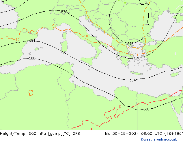 Height/Temp. 500 hPa GFS lun 30.09.2024 06 UTC