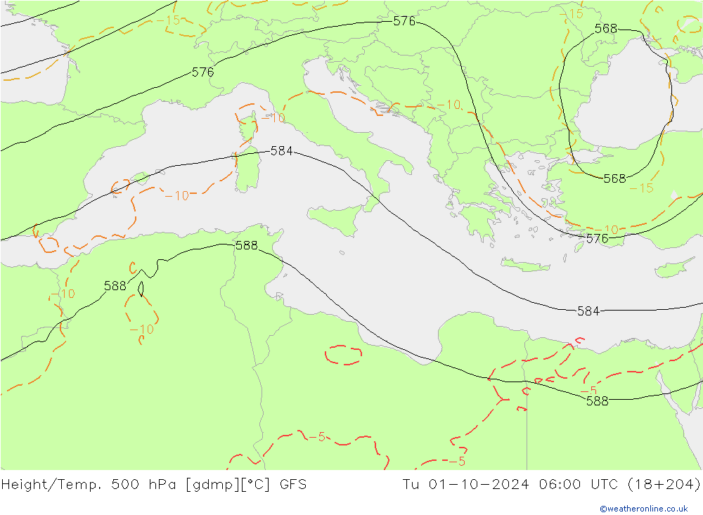 Z500/Rain (+SLP)/Z850 GFS Tu 01.10.2024 06 UTC