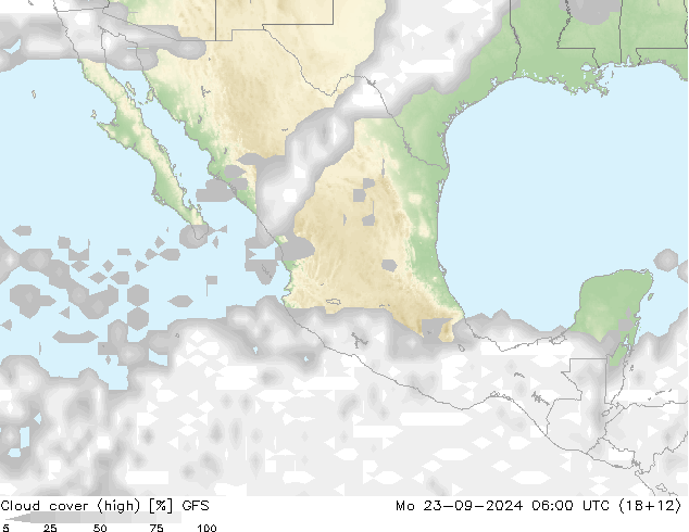 Cloud cover (high) GFS Mo 23.09.2024 06 UTC