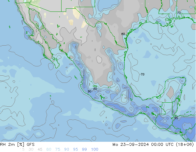 RH 2m GFS pon. 23.09.2024 00 UTC