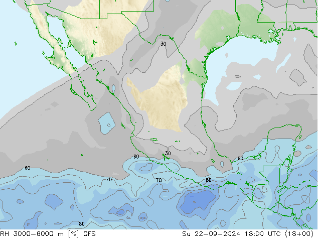 Humedad rel. 3000-6000m GFS dom 22.09.2024 18 UTC