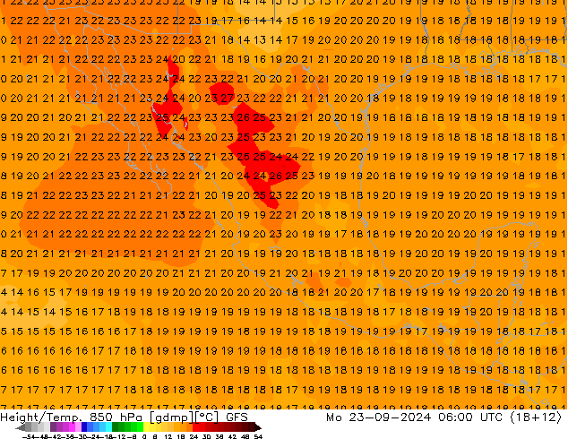 Height/Temp. 850 hPa GFS Mo 23.09.2024 06 UTC