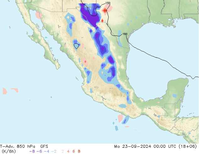 T-Adv. 850 hPa GFS lun 23.09.2024 00 UTC