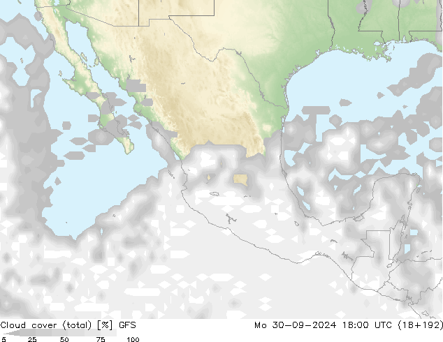 Cloud cover (total) GFS Mo 30.09.2024 18 UTC