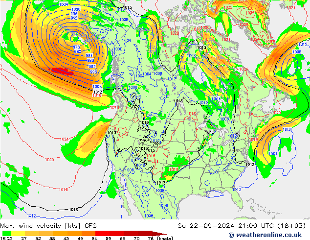 Max. wind velocity GFS dim 22.09.2024 21 UTC