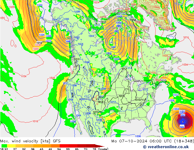 Max. wind velocity GFS Mo 07.10.2024 06 UTC