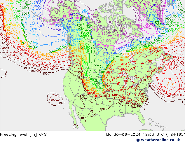 Freezing level GFS lun 30.09.2024 18 UTC